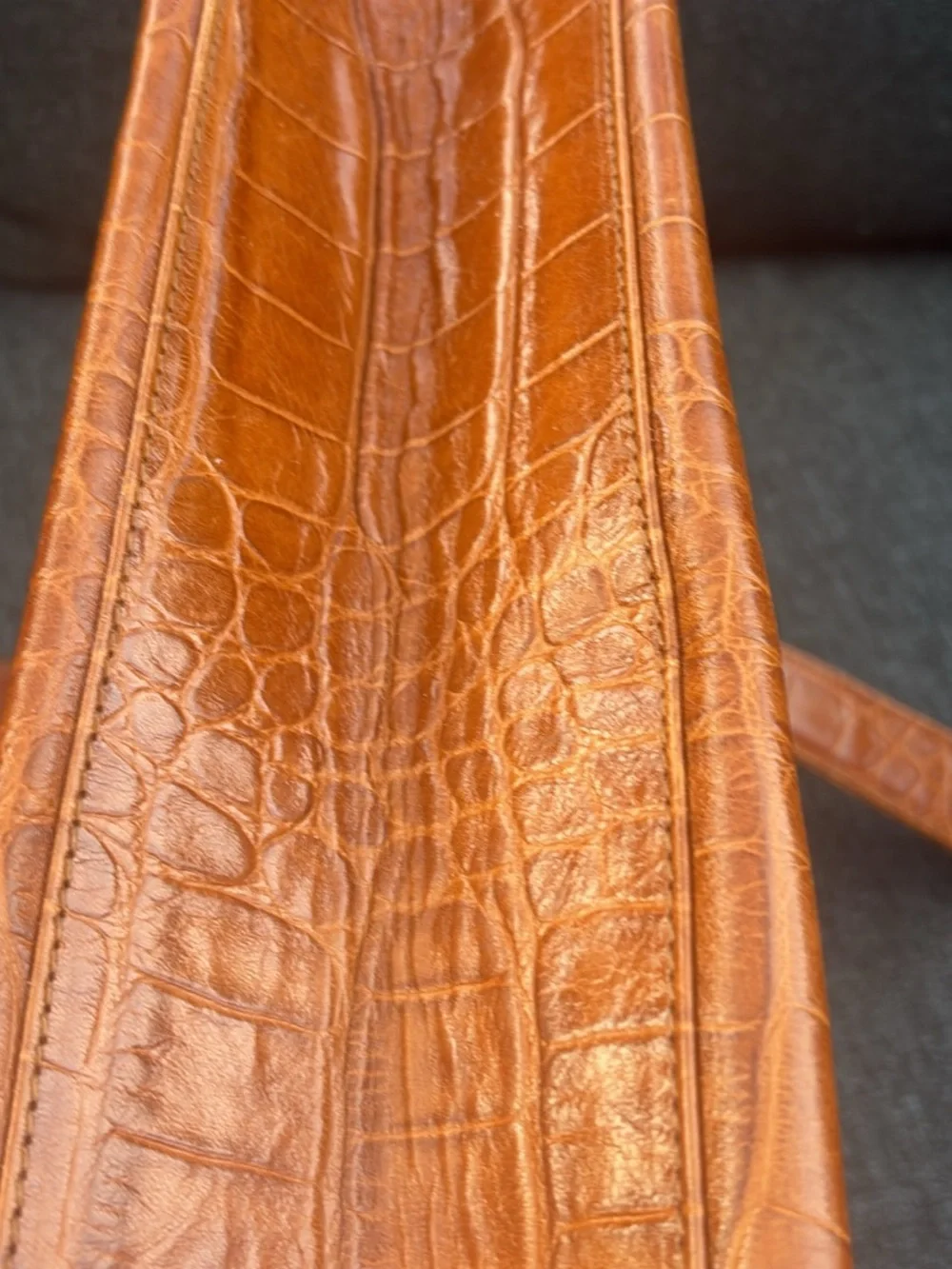 Women's Vintage Nordstrom Croc-Embossed Leather Tote Bag in Cognac